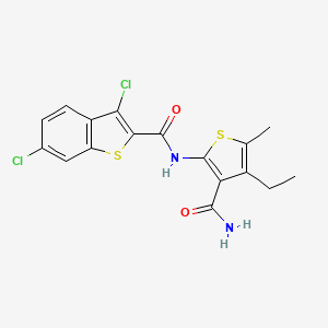 molecular formula C17H14Cl2N2O2S2 B4814556 N-(3-CARBAMOYL-4-ETHYL-5-METHYL-2-THIENYL)-3,6-DICHLORO-1-BENZOTHIOPHENE-2-CARBOXAMIDE 