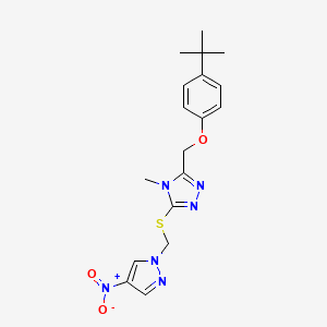 molecular formula C18H22N6O3S B4814558 3-{[4-(TERT-BUTYL)PHENOXY]METHYL}-4-METHYL-5-{[(4-NITRO-1H-PYRAZOL-1-YL)METHYL]SULFANYL}-4H-1,2,4-TRIAZOLE 