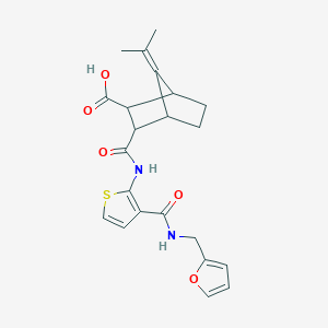 molecular formula C22H24N2O5S B4814635 3-({3-[(Furan-2-ylmethyl)carbamoyl]thiophen-2-yl}carbamoyl)-7-(propan-2-ylidene)bicyclo[2.2.1]heptane-2-carboxylic acid 