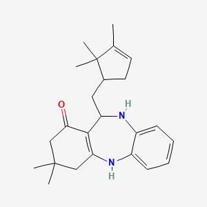 molecular formula C24H32N2O B4814649 3,3-dimethyl-11-[(2,2,3-trimethyl-3-cyclopenten-1-yl)methyl]-2,3,4,5,10,11-hexahydro-1H-dibenzo[b,e][1,4]diazepin-1-one 