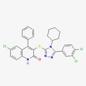 6-chloro-3-{[4-cyclohexyl-5-(3,4-dichlorophenyl)-4H-1,2,4-triazol-3-yl]sulfanyl}-4-phenylquinolin-2-ol