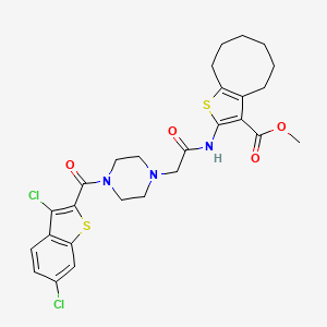 molecular formula C27H29Cl2N3O4S2 B4814695 methyl 2-[({4-[(3,6-dichloro-1-benzothien-2-yl)carbonyl]-1-piperazinyl}acetyl)amino]-4,5,6,7,8,9-hexahydrocycloocta[b]thiophene-3-carboxylate 