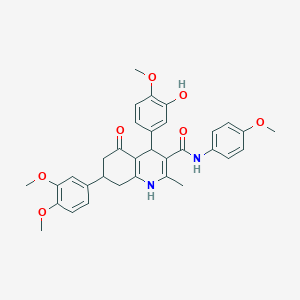 molecular formula C33H34N2O7 B4815047 7-(3,4-dimethoxyphenyl)-4-(3-hydroxy-4-methoxyphenyl)-N-(4-methoxyphenyl)-2-methyl-5-oxo-1,4,5,6,7,8-hexahydroquinoline-3-carboxamide 