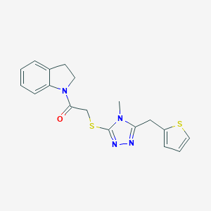 molecular formula C18H18N4OS2 B481531 1-({[4-methyl-5-(2-thienylmethyl)-4H-1,2,4-triazol-3-yl]thio}acetyl)indoline CAS No. 676640-79-2