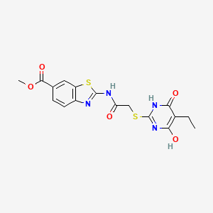 molecular formula C17H16N4O5S2 B4815752 methyl 2-({[(5-ethyl-4-hydroxy-6-oxo-1,6-dihydro-2-pyrimidinyl)thio]acetyl}amino)-1,3-benzothiazole-6-carboxylate 