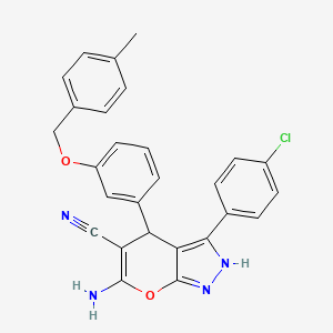 6-amino-3-(4-chlorophenyl)-4-{3-[(4-methylbenzyl)oxy]phenyl}-1,4-dihydropyrano[2,3-c]pyrazole-5-carbonitrile