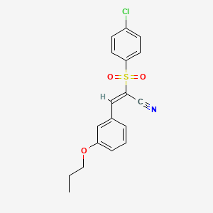 (E)-2-(4-chlorophenyl)sulfonyl-3-(3-propoxyphenyl)prop-2-enenitrile