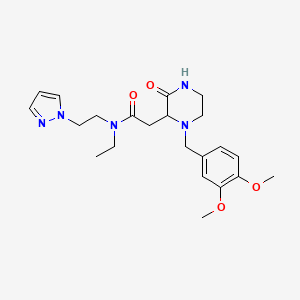 molecular formula C22H31N5O4 B4816862 2-[1-(3,4-dimethoxybenzyl)-3-oxo-2-piperazinyl]-N-ethyl-N-[2-(1H-pyrazol-1-yl)ethyl]acetamide 