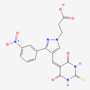 3-[4-[(4,6-Dioxo-2-sulfanylidene-1,3-diazinan-5-ylidene)methyl]-3-(3-nitrophenyl)pyrazol-1-yl]propanoic acid