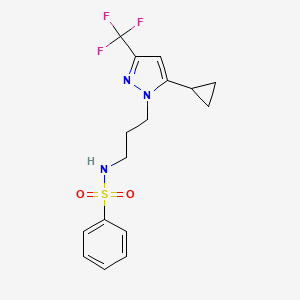 molecular formula C16H18F3N3O2S B4817121 N-{3-[5-cyclopropyl-3-(trifluoromethyl)-1H-pyrazol-1-yl]propyl}benzenesulfonamide 