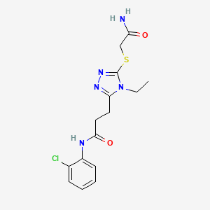 molecular formula C15H18ClN5O2S B4817200 3-{5-[(2-amino-2-oxoethyl)sulfanyl]-4-ethyl-4H-1,2,4-triazol-3-yl}-N-(2-chlorophenyl)propanamide 