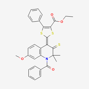 ethyl (2Z)-2-[7-methoxy-2,2-dimethyl-1-(phenylcarbonyl)-3-thioxo-2,3-dihydroquinolin-4(1H)-ylidene]-5-phenyl-1,3-dithiole-4-carboxylate