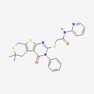 molecular formula C24H22N4O2S3 B4817711 2-[(6,6-dimethyl-4-oxo-3-phenyl-3,5,6,8-tetrahydro-4H-thiopyrano[4',3':4,5]thieno[2,3-d]pyrimidin-2-yl)thio]-N-2-pyridinylacetamide 