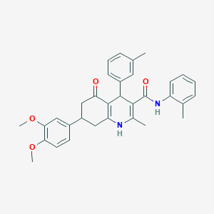 molecular formula C33H34N2O4 B4817759 7-(3,4-dimethoxyphenyl)-2-methyl-N-(2-methylphenyl)-4-(3-methylphenyl)-5-oxo-1,4,5,6,7,8-hexahydro-3-quinolinecarboxamide 