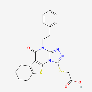 molecular formula C21H20N4O3S2 B4817782 {[5-oxo-4-(2-phenylethyl)-4,5,6,7,8,9-hexahydro[1]benzothieno[3,2-e][1,2,4]triazolo[4,3-a]pyrimidin-1-yl]thio}acetic acid 