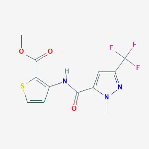 molecular formula C12H10F3N3O3S B4817804 methyl 3-({[1-methyl-3-(trifluoromethyl)-1H-pyrazol-5-yl]carbonyl}amino)-2-thiophenecarboxylate 