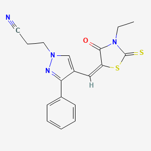 3-{4-[(3-ethyl-4-oxo-2-thioxo-1,3-thiazolidin-5-ylidene)methyl]-3-phenyl-1H-pyrazol-1-yl}propanenitrile