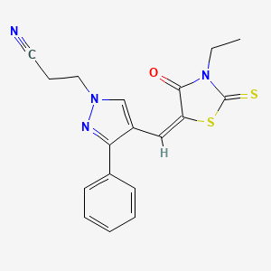 molecular formula C18H16N4OS2 B4817828 3-[4-[(E)-(3-ethyl-4-oxo-2-sulfanylidene-1,3-thiazolidin-5-ylidene)methyl]-3-phenylpyrazol-1-yl]propanenitrile 