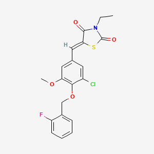molecular formula C20H17ClFNO4S B4817877 5-{3-chloro-4-[(2-fluorobenzyl)oxy]-5-methoxybenzylidene}-3-ethyl-1,3-thiazolidine-2,4-dione 