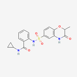 molecular formula C19H19N3O5S B4817917 N-cyclopropyl-2-{[(2-methyl-3-oxo-3,4-dihydro-2H-1,4-benzoxazin-6-yl)sulfonyl]amino}benzamide 