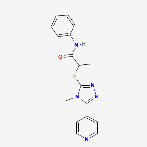 molecular formula C17H17N5OS B4817960 2-{[4-methyl-5-(4-pyridinyl)-4H-1,2,4-triazol-3-yl]thio}-N-phenylpropanamide 