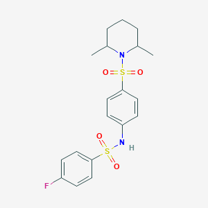 molecular formula C19H23FN2O4S2 B4818117 N-{4-[(2,6-dimethyl-1-piperidinyl)sulfonyl]phenyl}-4-fluorobenzenesulfonamide 