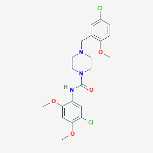 molecular formula C21H25Cl2N3O4 B4818201 N-(5-chloro-2,4-dimethoxyphenyl)-4-(5-chloro-2-methoxybenzyl)-1-piperazinecarboxamide 