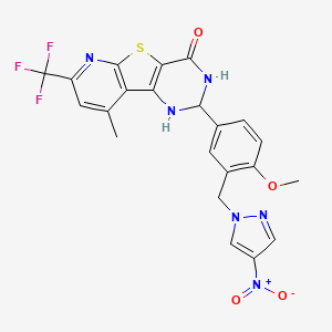 molecular formula C22H17F3N6O4S B4818279 2-{4-methoxy-3-[(4-nitro-1H-pyrazol-1-yl)methyl]phenyl}-9-methyl-7-(trifluoromethyl)-2,3-dihydropyrido[3',2':4,5]thieno[3,2-d]pyrimidin-4(1H)-one 