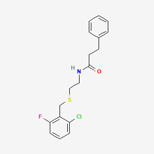 molecular formula C18H19ClFNOS B4818573 N-{2-[(2-chloro-6-fluorobenzyl)thio]ethyl}-3-phenylpropanamide 