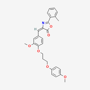 molecular formula C28H27NO6 B4818767 4-{3-methoxy-4-[3-(4-methoxyphenoxy)propoxy]benzylidene}-2-(2-methylphenyl)-1,3-oxazol-5(4H)-one 