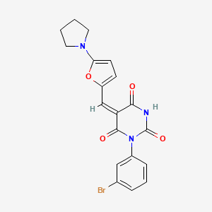 molecular formula C19H16BrN3O4 B4818793 (5E)-1-(3-Bromophenyl)-5-{[5-(pyrrolidin-1-YL)furan-2-YL]methylidene}-1,3-diazinane-2,4,6-trione 