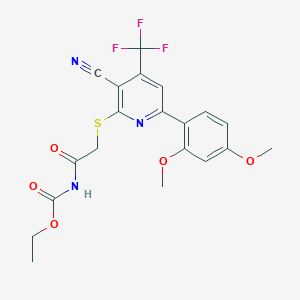 molecular formula C20H18F3N3O5S B4818832 ethyl ({[3-cyano-6-(2,4-dimethoxyphenyl)-4-(trifluoromethyl)-2-pyridinyl]thio}acetyl)carbamate 