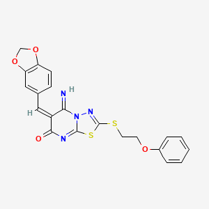 molecular formula C21H16N4O4S2 B4818854 6-(1,3-benzodioxol-5-ylmethylene)-5-imino-2-[(2-phenoxyethyl)thio]-5,6-dihydro-7H-[1,3,4]thiadiazolo[3,2-a]pyrimidin-7-one 
