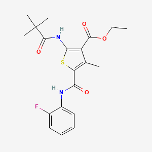 ethyl 2-[(2,2-dimethylpropanoyl)amino]-5-{[(2-fluorophenyl)amino]carbonyl}-4-methyl-3-thiophenecarboxylate