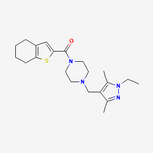 molecular formula C21H30N4OS B4819023 1-[(1-ethyl-3,5-dimethyl-1H-pyrazol-4-yl)methyl]-4-(4,5,6,7-tetrahydro-1-benzothien-2-ylcarbonyl)piperazine 