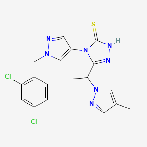 molecular formula C18H17Cl2N7S B4819040 4-[1-(2,4-dichlorobenzyl)-1H-pyrazol-4-yl]-5-[1-(4-methyl-1H-pyrazol-1-yl)ethyl]-4H-1,2,4-triazole-3-thiol 