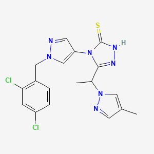 molecular formula C18H17Cl2N7S B4819040 4-[1-(2,4-DICHLOROBENZYL)-1H-PYRAZOL-4-YL]-5-[1-(4-METHYL-1H-PYRAZOL-1-YL)ETHYL]-4H-1,2,4-TRIAZOL-3-YLHYDROSULFIDE 