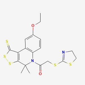 molecular formula C19H20N2O2S5 B4819104 2-(4,5-DIHYDRO-1,3-THIAZOL-2-YLSULFANYL)-1-{8-ETHOXY-4,4-DIMETHYL-1-SULFANYLIDENE-1H,4H,5H-[1,2]DITHIOLO[3,4-C]QUINOLIN-5-YL}ETHAN-1-ONE 