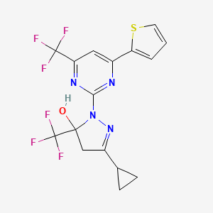 molecular formula C16H12F6N4OS B4819223 3-cyclopropyl-1-[4-(2-thienyl)-6-(trifluoromethyl)-2-pyrimidinyl]-5-(trifluoromethyl)-4,5-dihydro-1H-pyrazol-5-ol 