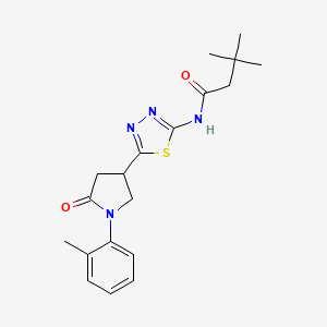 molecular formula C19H24N4O2S B4819226 3,3-dimethyl-N-{5-[1-(2-methylphenyl)-5-oxo-3-pyrrolidinyl]-1,3,4-thiadiazol-2-yl}butanamide 
