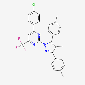 molecular formula C29H22ClF3N4 B4819293 4-(4-chlorophenyl)-2-[4-methyl-3,5-bis(4-methylphenyl)-1H-pyrazol-1-yl]-6-(trifluoromethyl)pyrimidine 