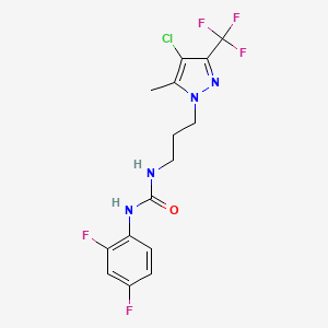 molecular formula C15H14ClF5N4O B4819295 N-{3-[4-chloro-5-methyl-3-(trifluoromethyl)-1H-pyrazol-1-yl]propyl}-N'-(2,4-difluorophenyl)urea 
