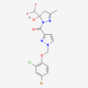 molecular formula C16H14BrClF2N4O3 B4819389 1-({1-[(4-bromo-2-chlorophenoxy)methyl]-1H-pyrazol-3-yl}carbonyl)-5-(difluoromethyl)-3-methyl-4,5-dihydro-1H-pyrazol-5-ol 