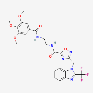 molecular formula C24H23F3N6O6 B4819425 3-{[2-(trifluoromethyl)-1H-benzimidazol-1-yl]methyl}-N-{2-[(3,4,5-trimethoxybenzoyl)amino]ethyl}-1,2,4-oxadiazole-5-carboxamide 