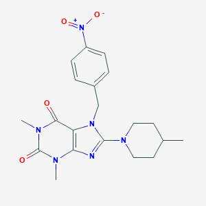 molecular formula C20H24N6O4 B481949 1,3-dimethyl-8-(4-methylpiperidin-1-yl)-7-(4-nitrobenzyl)-3,7-dihydro-1H-purine-2,6-dione CAS No. 667881-12-1