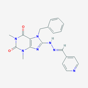 molecular formula C20H19N7O2 B481957 isonicotinaldehyde (7-benzyl-1,3-dimethyl-2,6-dioxo-2,3,6,7-tetrahydro-1H-purin-8-yl)hydrazone CAS No. 378198-98-2