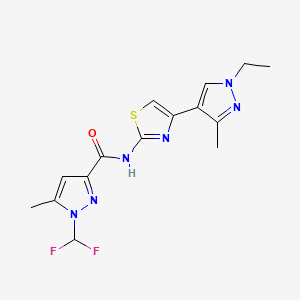 molecular formula C15H16F2N6OS B4819929 1-(difluoromethyl)-N-[4-(1-ethyl-3-methyl-1H-pyrazol-4-yl)-1,3-thiazol-2-yl]-5-methyl-1H-pyrazole-3-carboxamide 