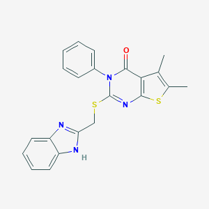 molecular formula C22H18N4OS2 B481995 2-[(1H-benzimidazol-2-ylmethyl)sulfanyl]-5,6-dimethyl-3-phenylthieno[2,3-d]pyrimidin-4(3H)-one CAS No. 381171-66-0