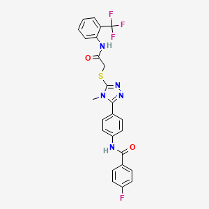 molecular formula C25H19F4N5O2S B4819985 4-fluoro-N-(4-{4-methyl-5-[(2-oxo-2-{[2-(trifluoromethyl)phenyl]amino}ethyl)thio]-4H-1,2,4-triazol-3-yl}phenyl)benzamide 