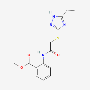 molecular formula C14H16N4O3S B4820012 methyl 2-({[(5-ethyl-4H-1,2,4-triazol-3-yl)thio]acetyl}amino)benzoate 